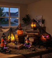 Halloweenská záclona - černá, textil - 76 x 228 cm