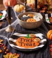 Halloweenský papírový talíř - dýně - kulatý - 23 cm - 8 ks / balení