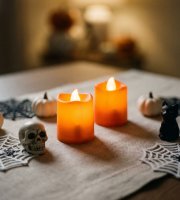 Halloweenová svítící dekorace – LED svíčka – oranžová – 2 ks / balení