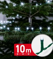 Světelný řetěz – 10 m – studená bílá – 200 LED – 100–240 V – 6 W – zelený kabel
