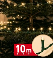 Světelný řetěz – 10 m – teplá bílá – 200 LED – 100–240 V – 6 W – zelený kabel