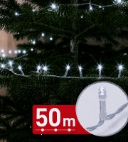 Svetelný řetěz – 50 m – studená bílá – 1000 LED – 220–240 V – 9 W – průhledný kabel