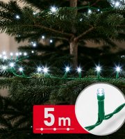 Svetelný řetěz – 5 m – studená bílá – 100 LED – 100–240 V – 6 W – zelený kabel