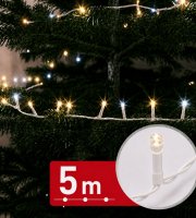Světelný řetěz – 5 m – 200 teplých bílých & 50 studených bílých LED – 100-240V – 6W – bílý kabel