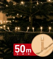 Světelný řetěz – 50 m – teplá bílá – 1000 LED – 220–240 V – 9 W – průhledný kabel