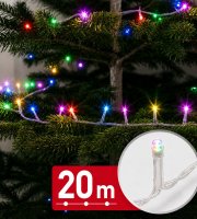 Světelný řetěz – 20 m – barevný – 400 LED – 100–240 V – 6 W – průhledný kabel