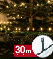 Světelný řetěz – 30 m – teplá bílá – 600 LED – 220–240 V – 6 W – zelený kabel