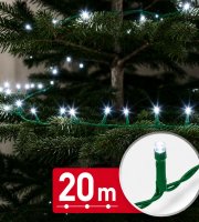 Světelný řetěz – 20 m – studená bílá – 400 LED – 100–240 V – 6 W – zelený kabel