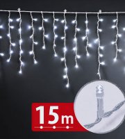 Světelný závěs – 15 m – studená bílá – 600 LED – 100–240 V – 6 W – průhledný kabel