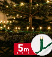 Světelný řetěz – 5 m – teplá bílá – 100 LED – 100–240 V – 6 W – zelený kabel