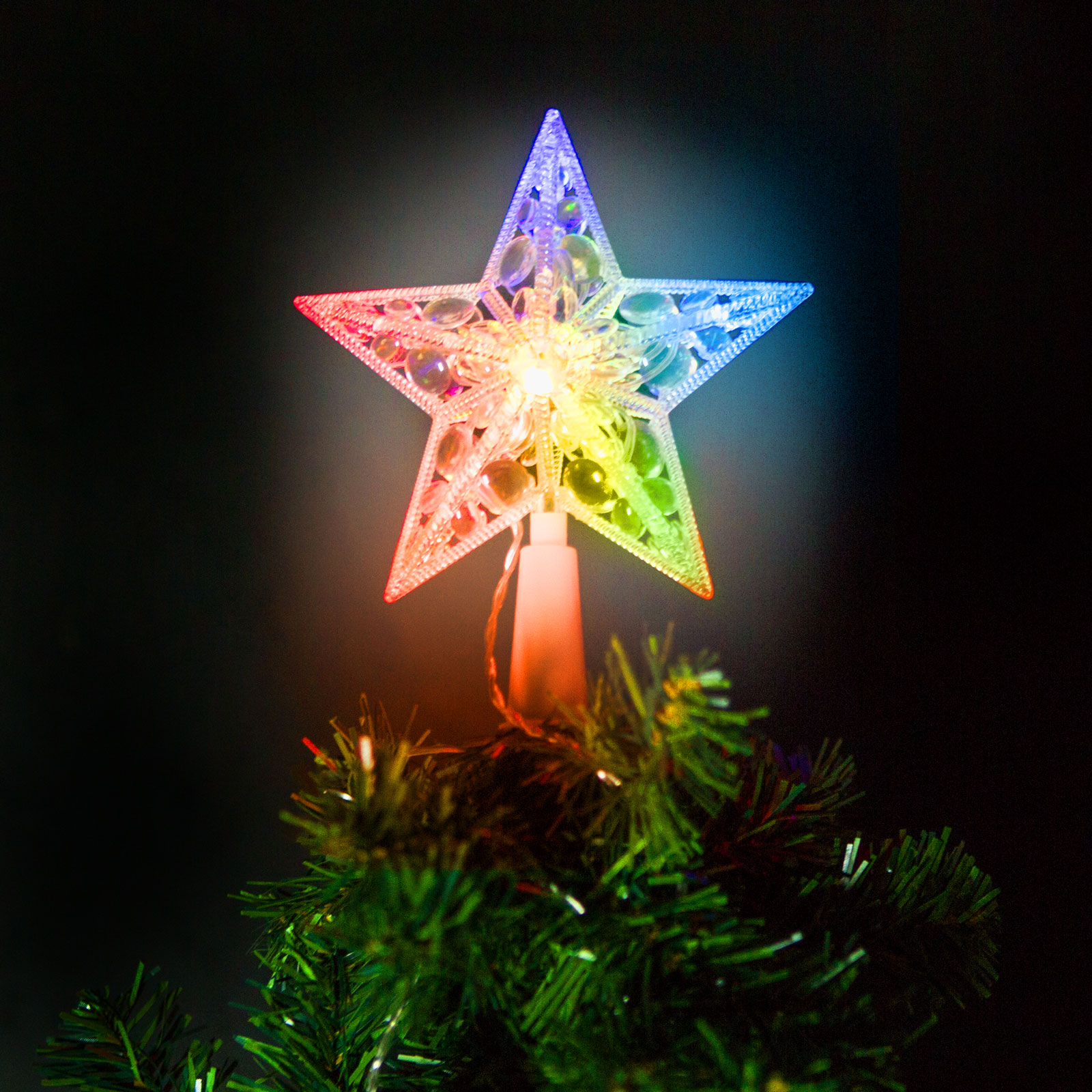 Vánoční LED hvězda na špic stromu - 10 LED - 15 cm - RGB - 2 x AA